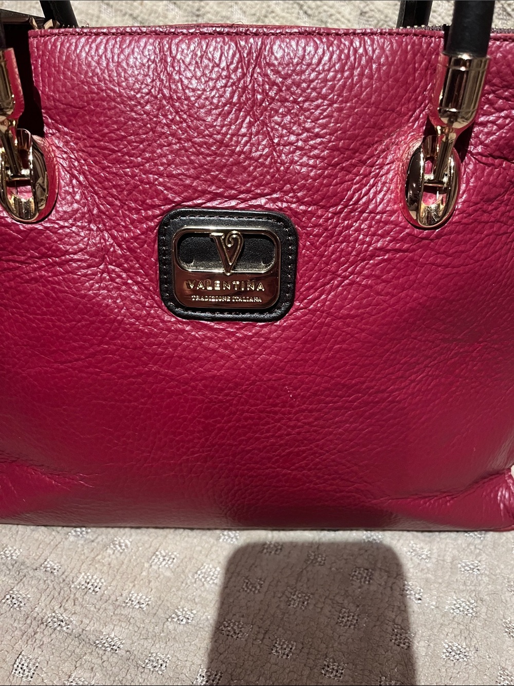 Valentina RedPebbled Leather Shoulder Bag with Gold Hardware